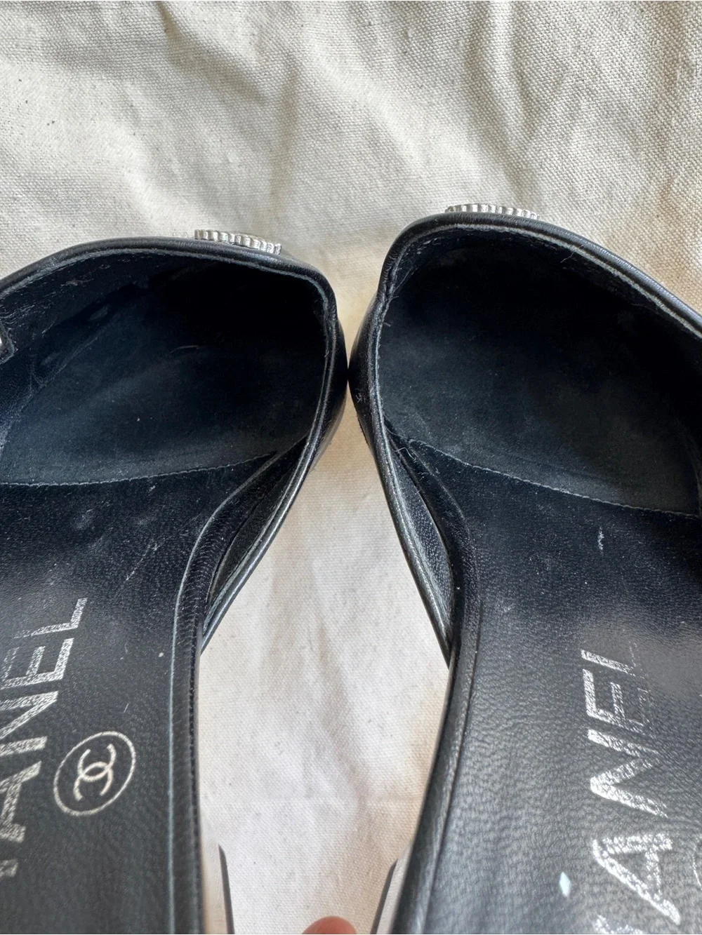 CHANEL leather mules